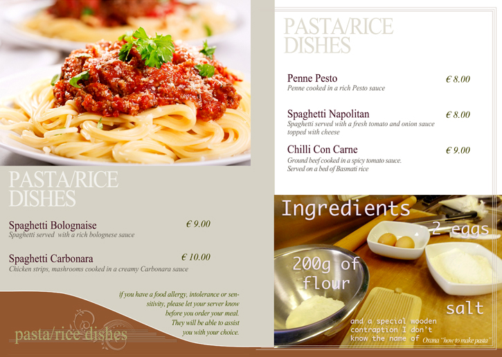 The Britannia Bar Resataurant menue Pasta Dishes img